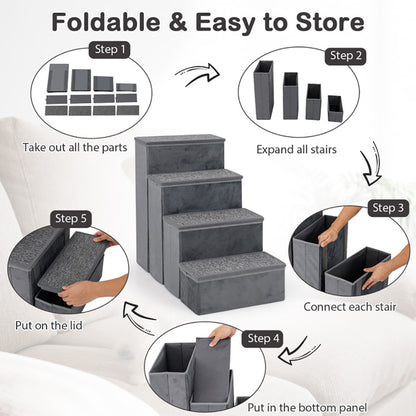 4-Step Dog Stairs Non-slip Foldable Dog Ramp With Adjustable Steps