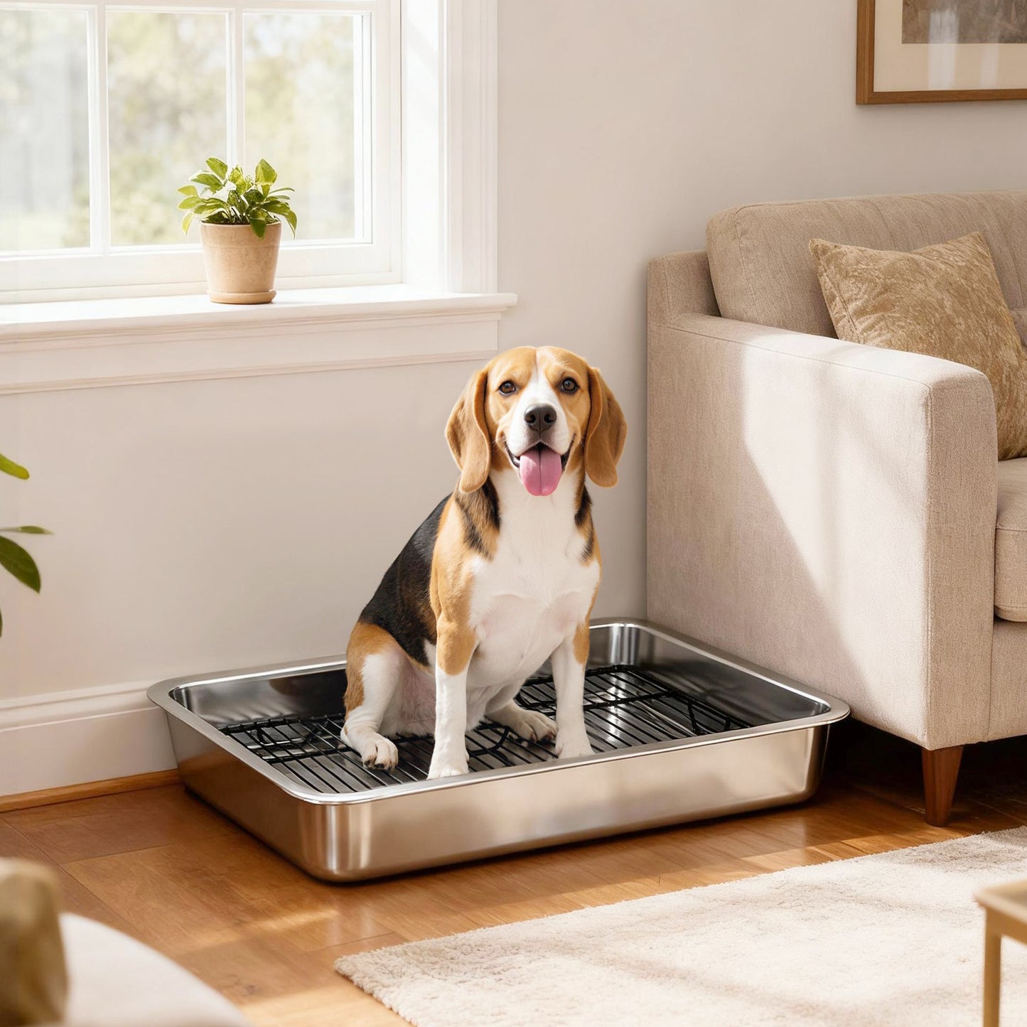 Dog Potty Tray Stainless Steel for Small and Medium Dogs, Dog Training Tray for Porch, Bathroom, Balcony, 28" x 20" x 4"