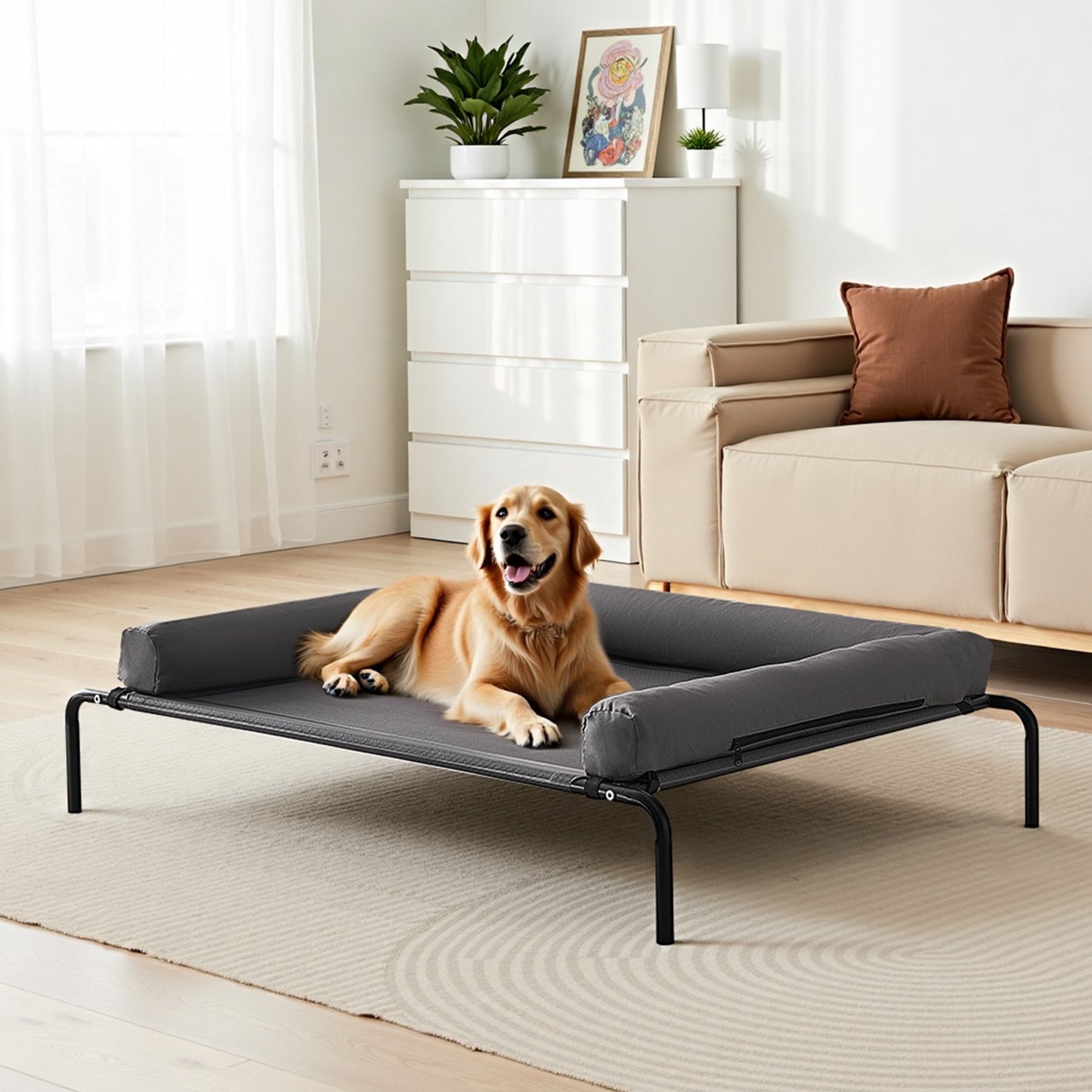 Elevated Dog Bed For Large Dog Portable Raised Dog Cot With Pillow XL Gray