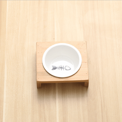 Stylish Bamboo And Ceramic Cat Dog Feeder Bowls