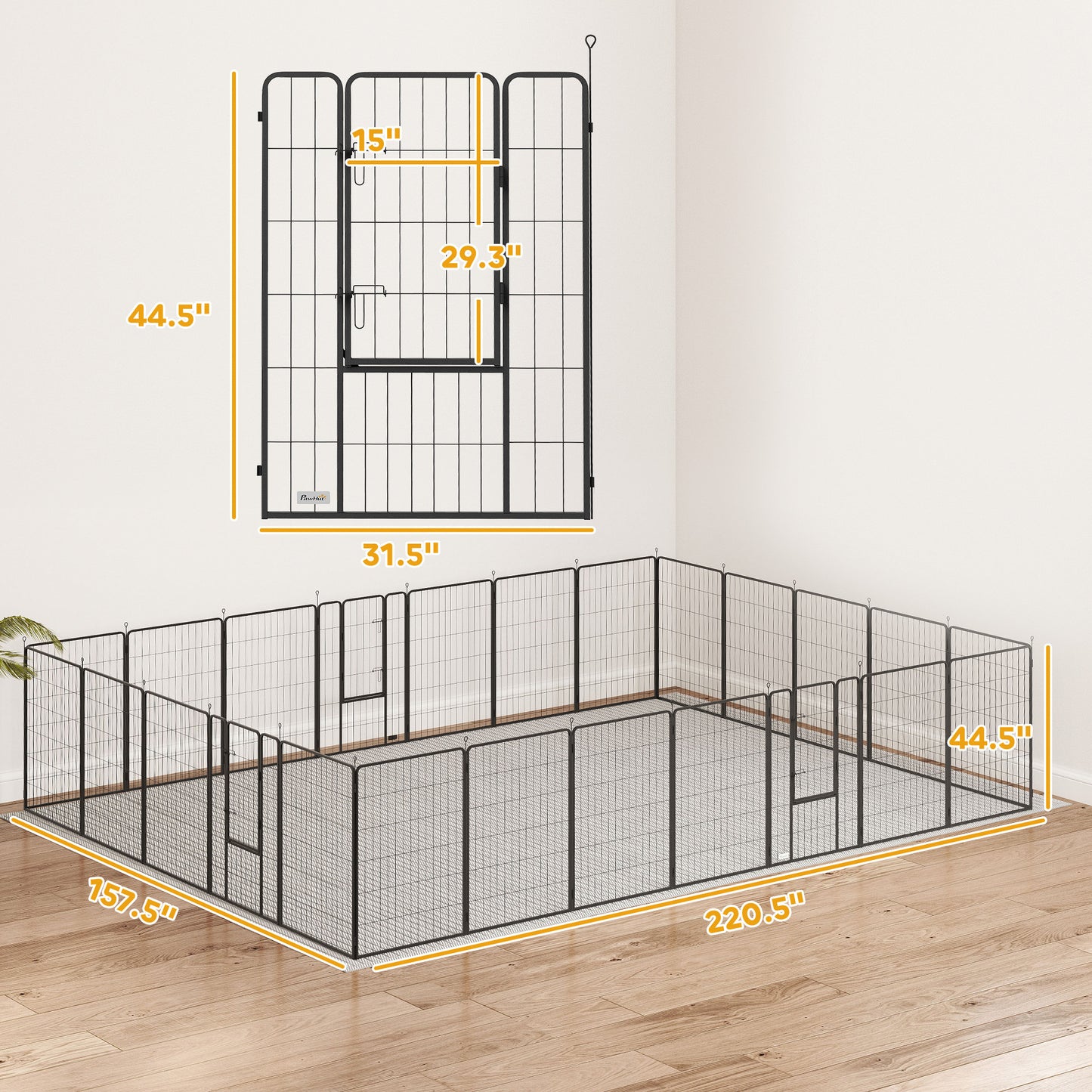 Dog Playpen For Indoor Outdoor, 24 Panels 39 H Puppy Playpen With Lockable Door, DIY Shape Pet Exercise Fence, Gray