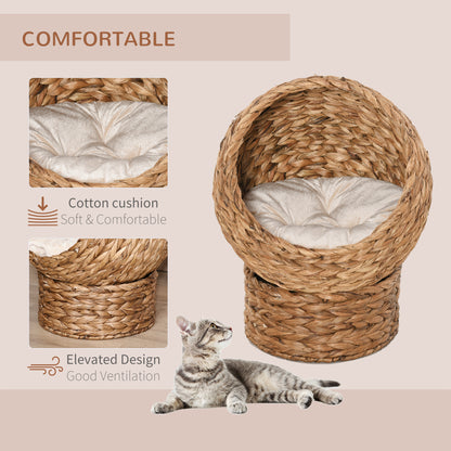 Handwoven Elevated Cat Bed with Soft Cushion & Egg Chair Shape
