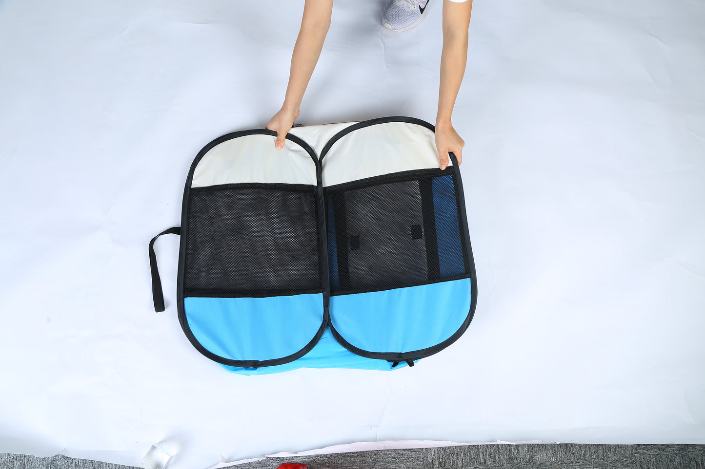 Pink-Blue Options -- 1Pc Portable Foldable Pet Tent Exercise Pen Kennel Removable Zipper Top And Bottom Water Resistant Indoor Outdoor Use For Dogs Cats Other Pets