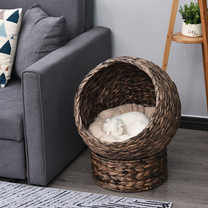 Handwoven Elevated Cat Bed with Soft Cushion & Egg Chair Shape