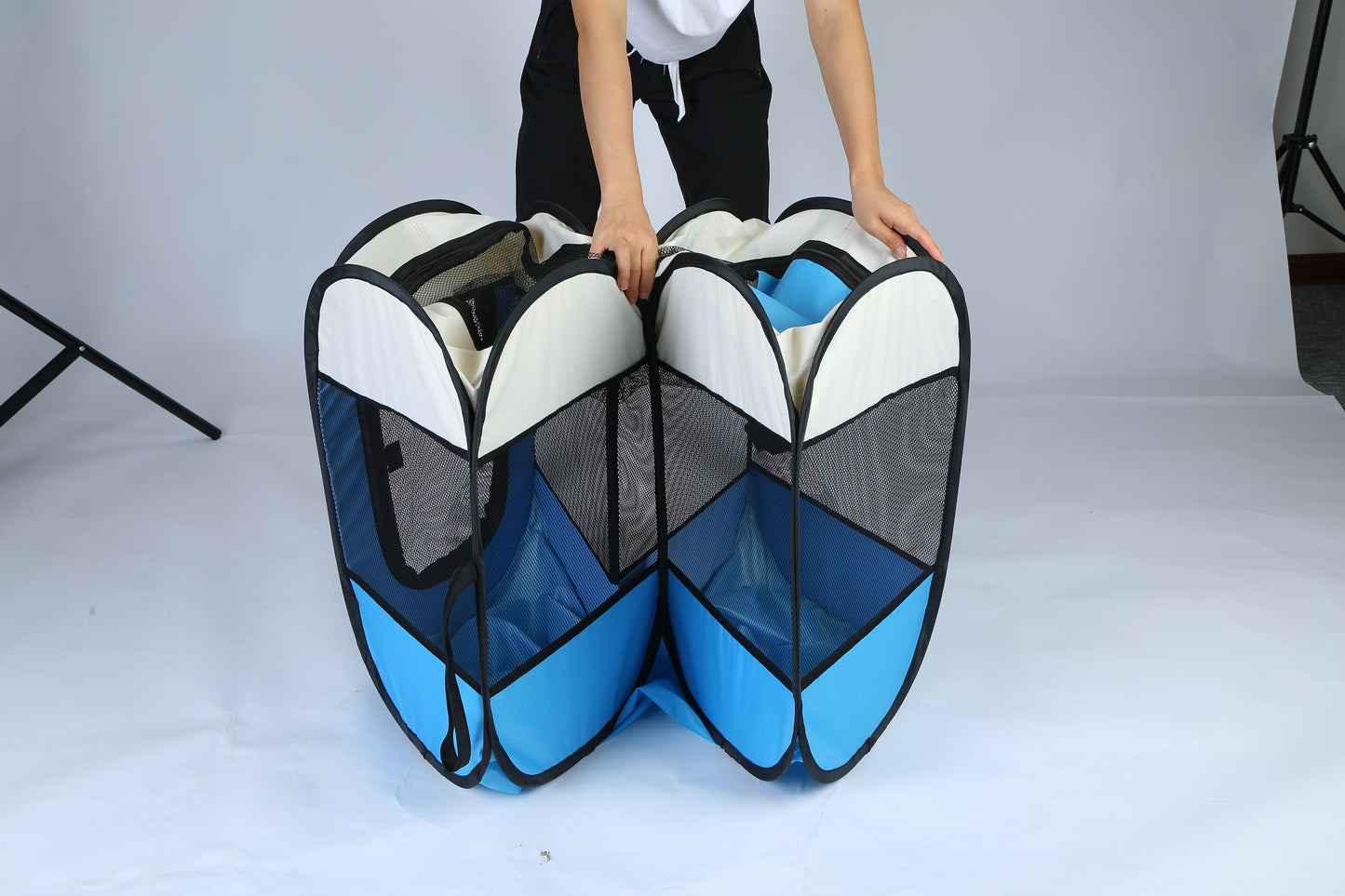 Pink-Blue Options -- 1Pc Portable Foldable Pet Tent Exercise Pen Kennel Removable Zipper Top And Bottom Water Resistant Indoor Outdoor Use For Dogs Cats Other Pets