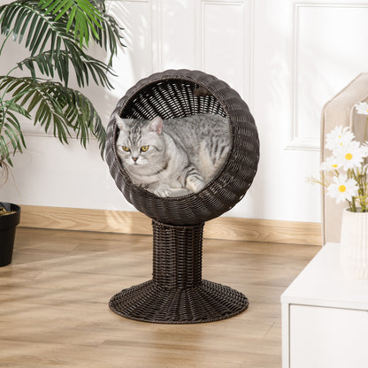 Handwoven Elevated Cat Bed with Soft Cushion & Egg Chair Shape