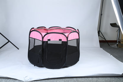 Pink-Blue Options -- 1Pc Portable Foldable Pet Tent Exercise Pen Kennel Removable Zipper Top And Bottom Water Resistant Indoor Outdoor Use For Dogs Cats Other Pets