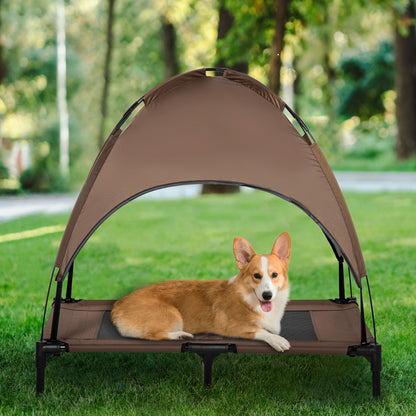 48" x 36" Elevated Portable Dog Cot Cooling Pet Bed with UV Protection Canopy Shade